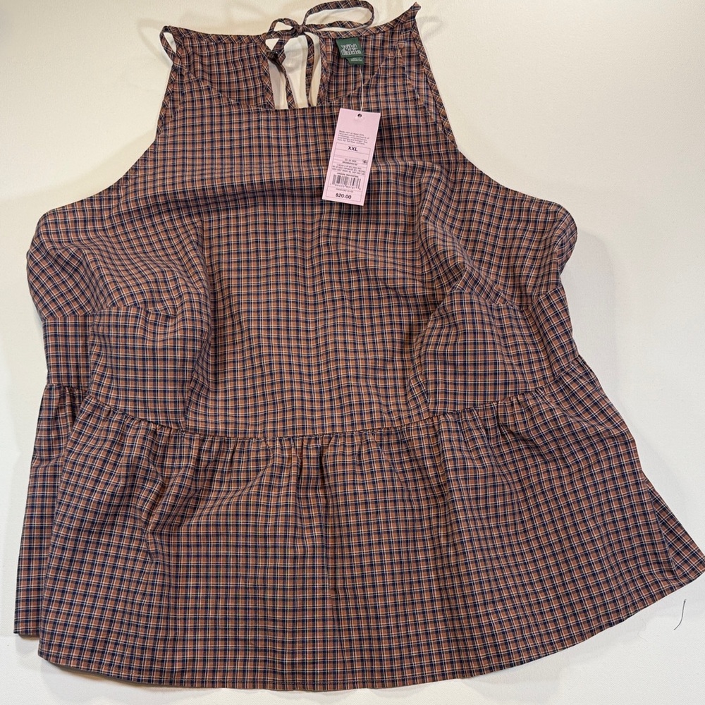 Wild Fable Checkered Halter Top Open Back in Black and Brown